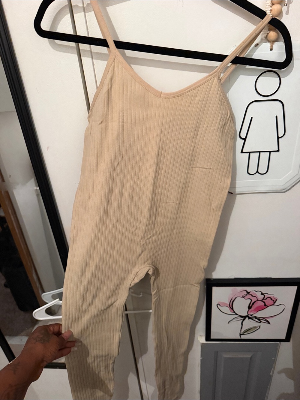 Ribbed Sleeveless Jumpsuit in Beige